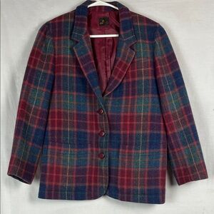 Vintage Red and Green Plaid Liz Sport Wool Blazer